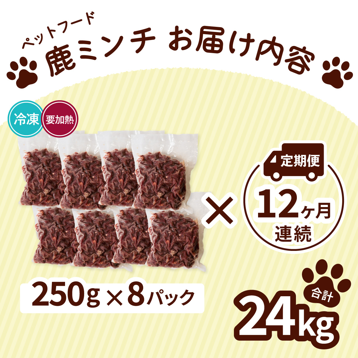 ペット用 鹿ミンチ 定期便250g×8P×12回 鹿肉 ミンチ ペットフード 無添加 高たんぱく 低脂肪 豊富な鉄分 手作りフード 【選べる粗挽き／細挽き】