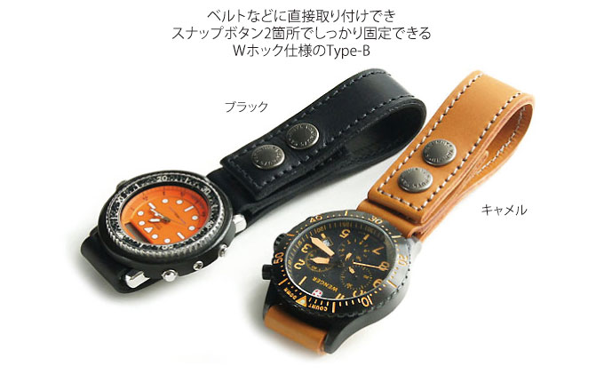 ぬめ革の時計ホルダー／Type-B（幅：20mm）ブラック