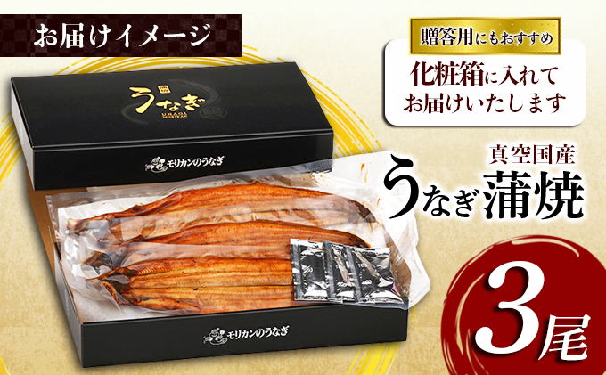 うなぎ蒲焼 3尾入　国産 鰻 ウナギ 蒲焼き ギフト 贈答品 お歳暮 正月 うな丼 鰻丼 うな重 鰻重 ひつまぶし お中元