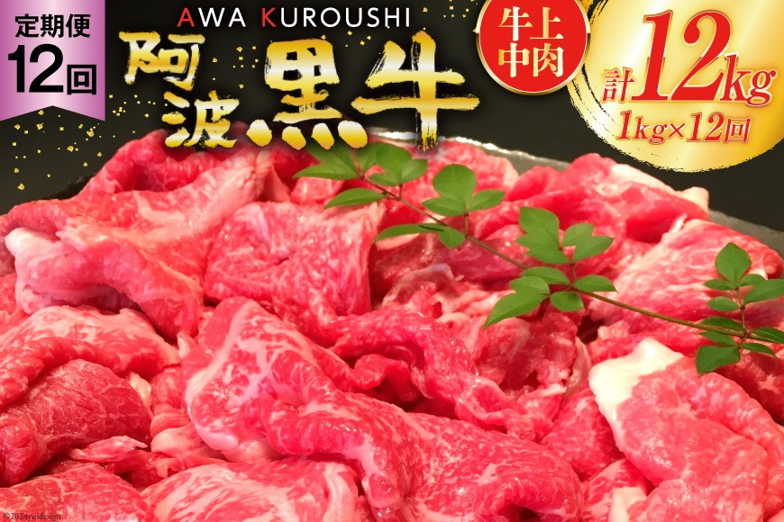 牛肉 12回 定期便 訳あり 阿波黒牛 切り落とし 牛上中肉 1kg 計 12kg [北島藤原精肉店 徳島県 北島町 29al0049] わけあり 国産 スライス 小分け 霜降り 冷凍 すき焼き すきやき カレー用 切落し 牛 肉 お肉 牛上中肉 交雑種 定期便