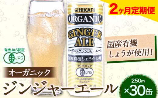 【2ヶ月定期便】ジンジャーエール 250ml×30缶 光食品株式会社 定期 計2回お届け 《お申込み月の翌月から出荷開始》 徳島県 上板町 ジュース 炭酸水 光食品 ジンジャーエール オーガニック 有機 st-p