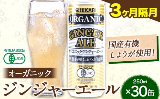 【3ヶ月隔月定期便】 ジンジャーエール 250ml×30缶 光食品株式会社 定期 隔月 計3回お届け 《お申込み月の翌月から出荷開始》 徳島県 上板町 ジュース 炭酸水 光食品 ジンジャーエール オーガニック 有機 st-p