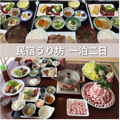 【一泊二日2名様】農家レストラン　民宿うり坊(ジビエフルコース)　ペア宿泊【1591193】