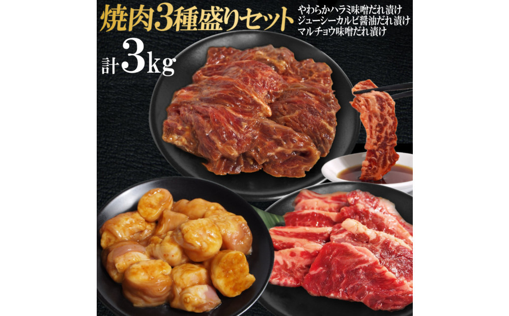 焼肉3種盛りセット(ハラミ・カルビ・マルチョウ)3kg