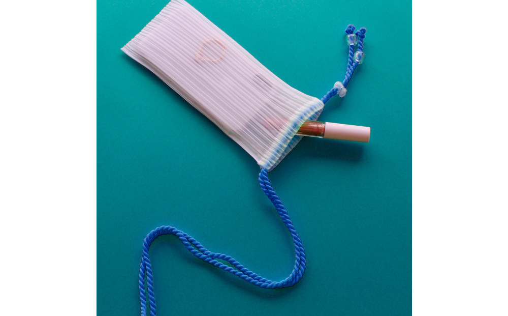 香川県産 プリーツ ポシェット・ストライプ［ ブルー １点］軽やかで上品な透け感のあるサコッシュ