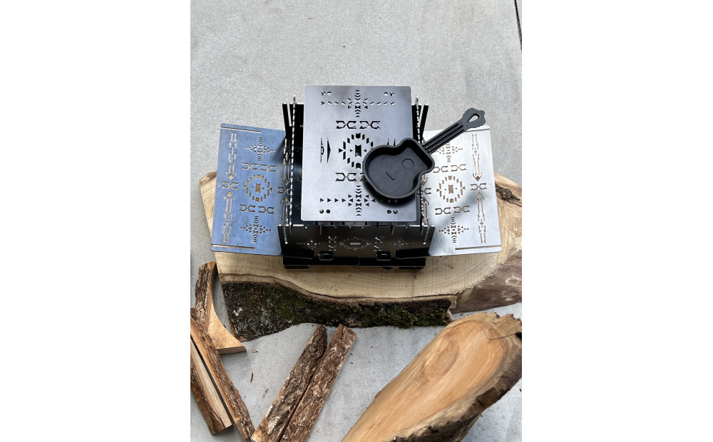 3WAY焚火BOXオルテガ柄 スタンダードセット＋グリル鉄板Lオルテガ柄4.5mm厚（オプション品）