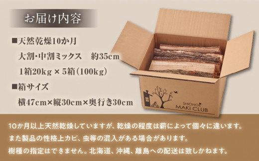 香川県産　乾燥薪　20kg×5箱　100kg