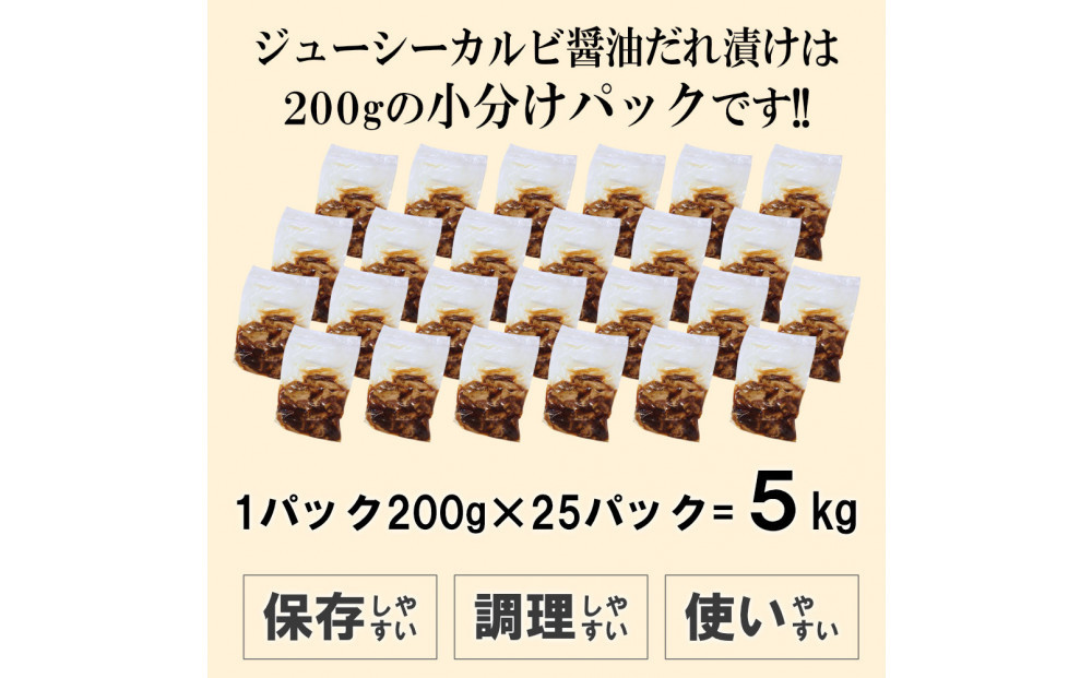 ジューシーカルビ醤油だれ漬け5kg（200g×25）