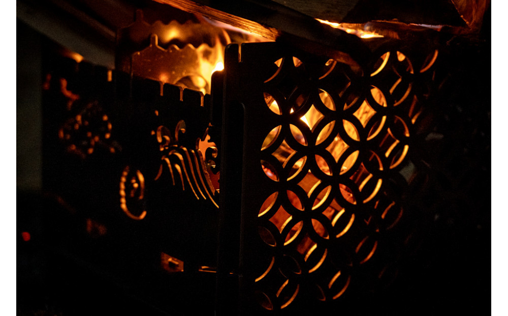 3WAY焚火BOX和柄スタンダードセット＋グリル鉄板L和柄4.5mm厚（オプション品）