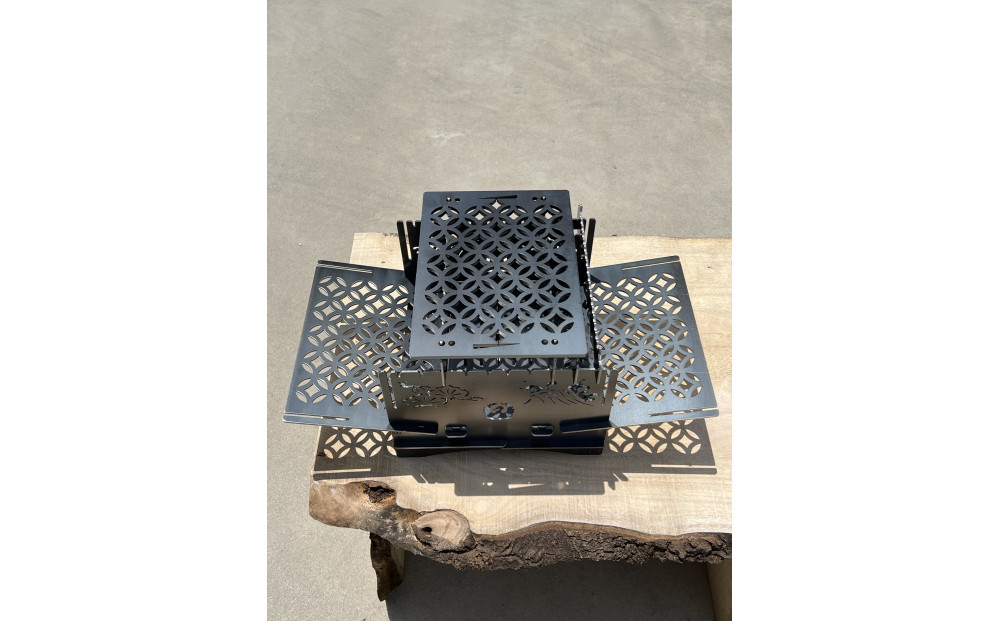 3WAY焚火BOX和柄スタンダードセット＋グリル鉄板L和柄4.5mm厚（オプション品）