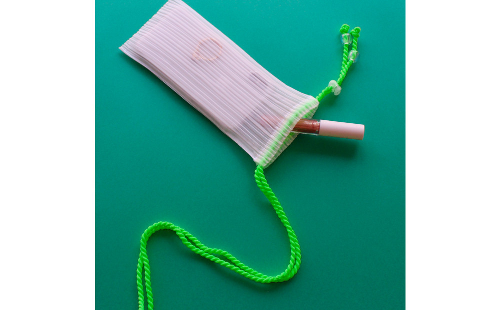 香川県産 プリーツ ポシェット・ストライプ［ グリーン １点］軽やかで上品な透け感のあるサコッシュ