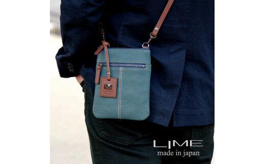 LIME（ライム）　ヌメ革ミニショルダーバッグ　ブルー