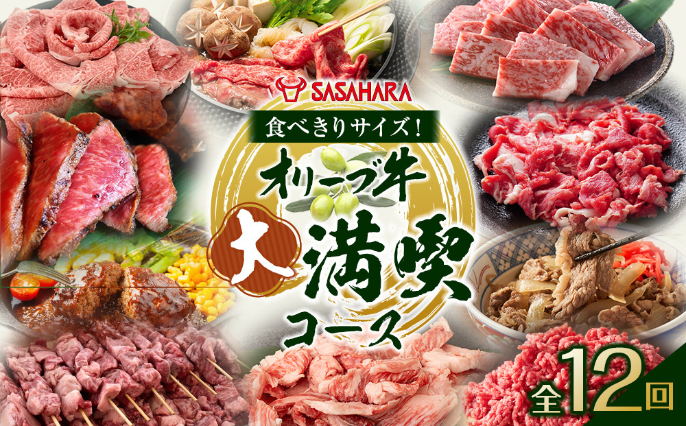 【全12回】食べきりサイズ！オリーブ牛の大満喫コース