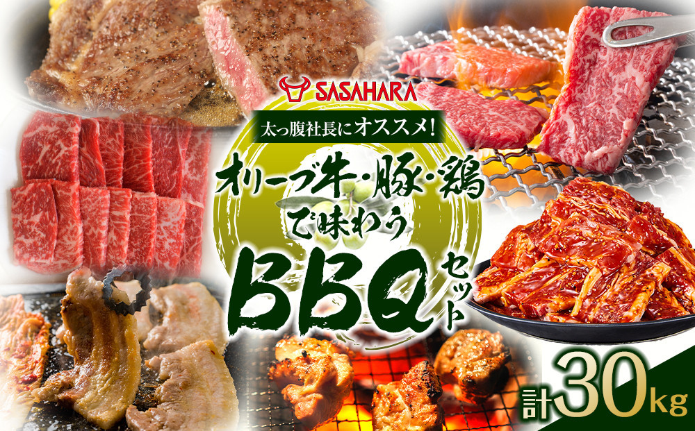 太っ腹社長にオススメ！オリーブ牛・豚・鶏で味わう　BBQセット 計30kg