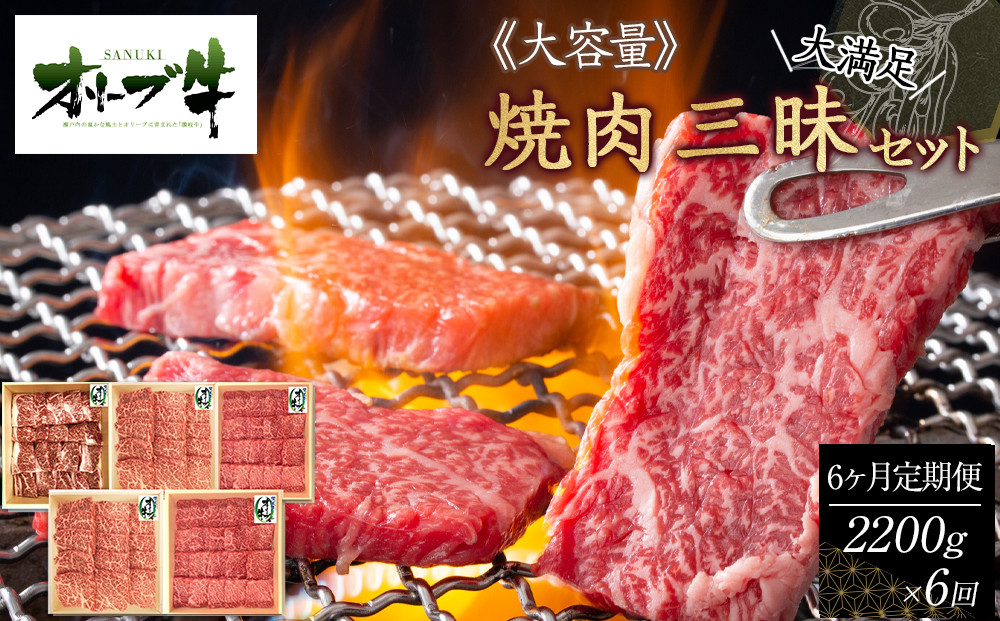 ≪6カ月定期便・大容量≫オリーブ牛焼肉三昧大満足セット　2200g×6回