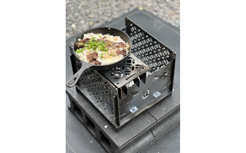 3WAY焚火BOX和柄スタンダードセット＋グリル鉄板S和柄4.5mm厚（オプション品）