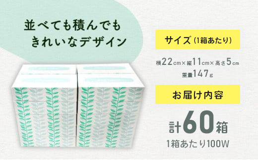 ボックスティッシュ 60箱 100Wタイプ 北欧風デザイン ティッシュペーパー ティッシュ ボックスティシュ ティシュペーパー ティシュ 日用品 消耗品 生活用品 常備品 衛生用品 生活応援 消耗品 まとめ買い 防災 備蓄 必需品 生活雑貨 おしゃれ かわいい ふるさと納税 ふるさと納税ティッシュ ふるさと納税日用品