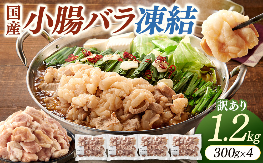 【訳あり】国産牛小腸バラ凍結1.2kg（300ｇ×4パック）もつ鍋、焼肉に！