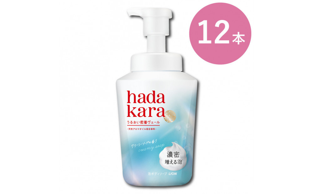 【新パッケージ】hadakara（ハダカラ）ボディソープ　泡で出てくるタイプ　クリーミーソープの香り　本体540ml 12本セット