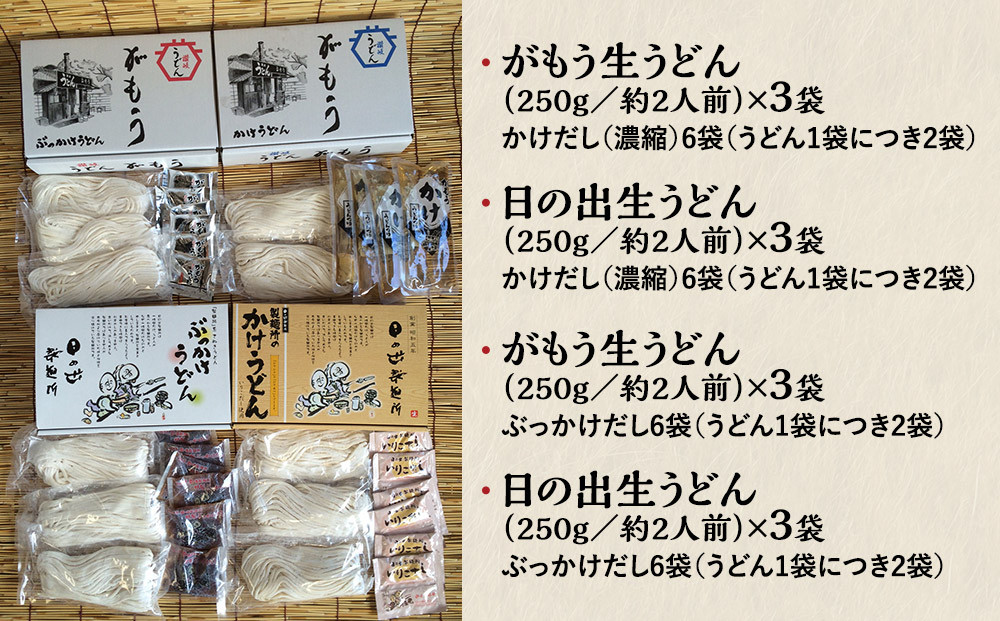 【坂出のうどん】がもうと日の出のうどんセット 約2人前×3袋入り×4種