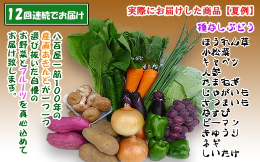 〈定期便12回〉創業100年！老舗の八百屋がチョイスした厳選やさいと旬の果物の詰め合わせ