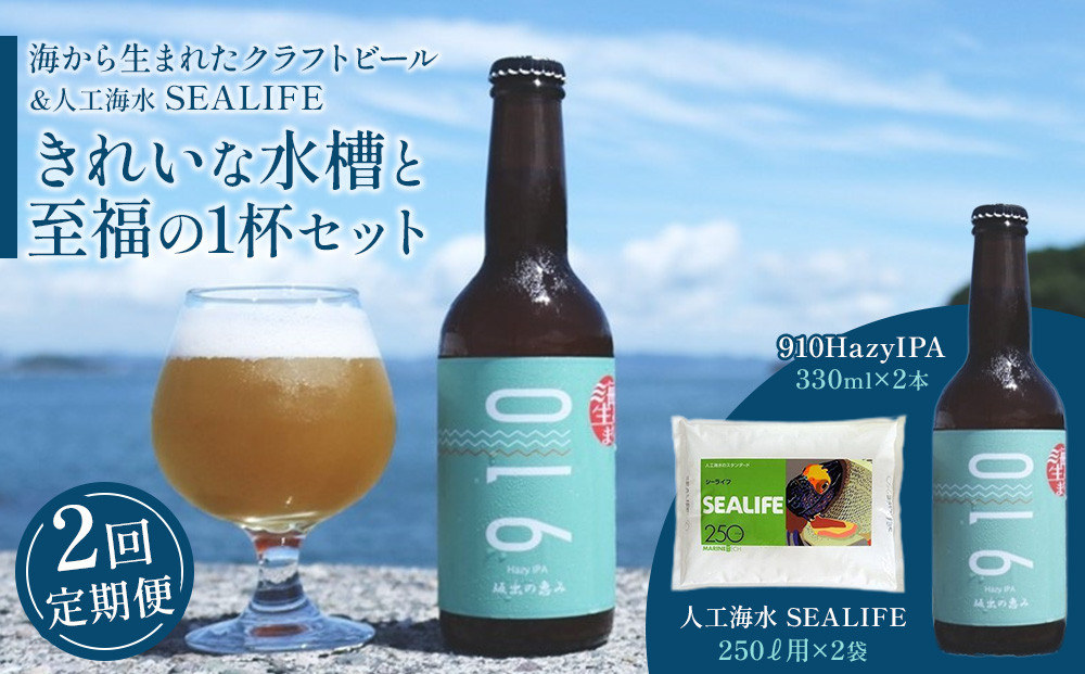【全2回発送】きれいな水槽と至福の1杯セット1（【1回目】はクラフト発泡酒「９１０」330 ml × 2本 【2回目】は人工海水SEALIFE　250L用×2袋　をお届け）