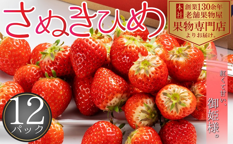 【2026年2月旬より中順次発送】秀品！さぬきひめ　12パック 果物 フルーツ 国産 日本産 いちご 香川県オリジナル品種 やわらかい 果汁たっぷり とれたて 鮮度抜群 デザート