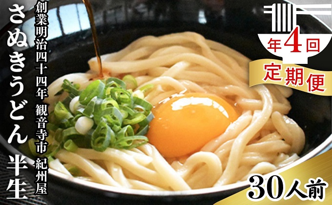 【年4回定期便】さぬきうどん 半生 （30人前）3人前×10袋  麺類 半生うどん コシ 香川県産 和食 お昼ごはん ランチ 夕飯 さっぱり
