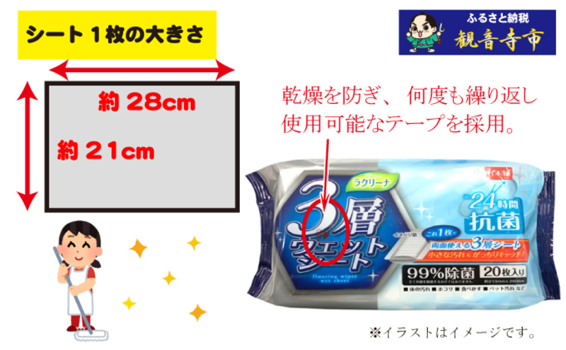 【99％除菌+24時間抗菌】3層構造フローリング用ウェットシート 20枚入り×20個セット（400枚）お掃除がラクラク