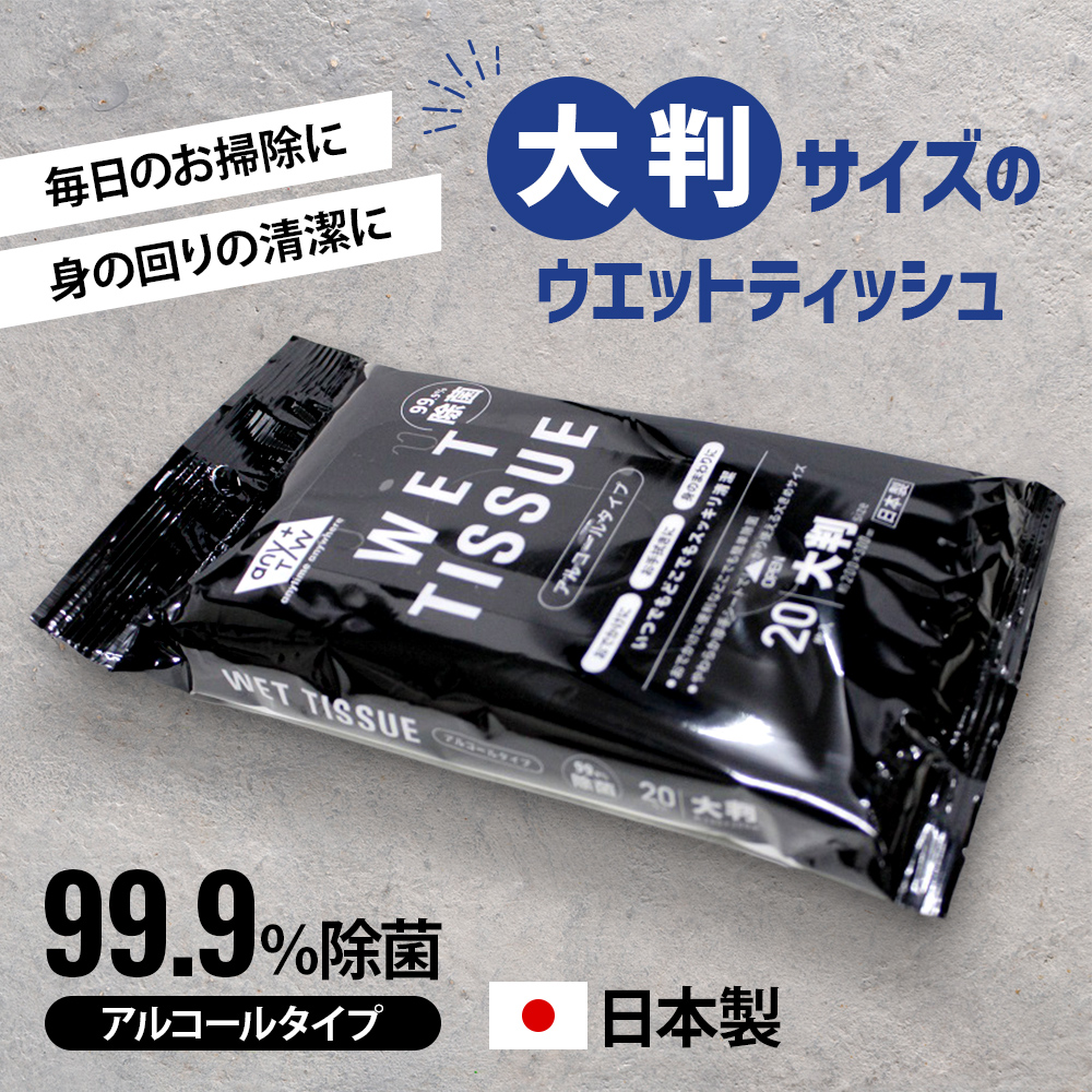 【99.9％ 除菌】大判ウエットティッシュ（アルコールタイプ）20枚入り×25個セット（500枚）