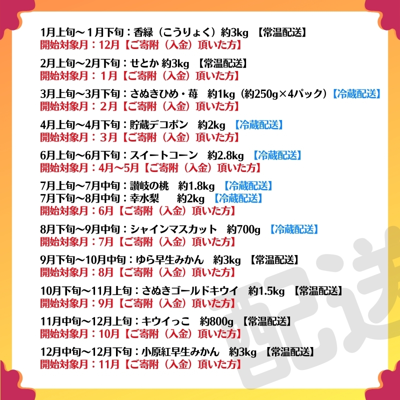 【2026年受付】 観音寺からのフルーツ定期便 年12回