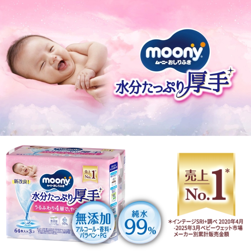 ムーニーおしりふき 水分たっぷり 厚手詰替 60枚3個パック×8セット 赤ちゃん用品 ベビー用品 ユニ・チャーム