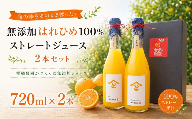 果樹園直送 無添加　はれひめ100％ストレートジュース2本セット 果汁飲料 みかんジュース