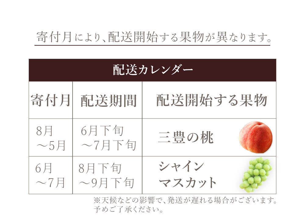 M02-0207_フルーツ定期便 2回 三豊の桃 2kg 特大シャインマスカット 800g【配送不可地域：北海道・沖縄県・離島】