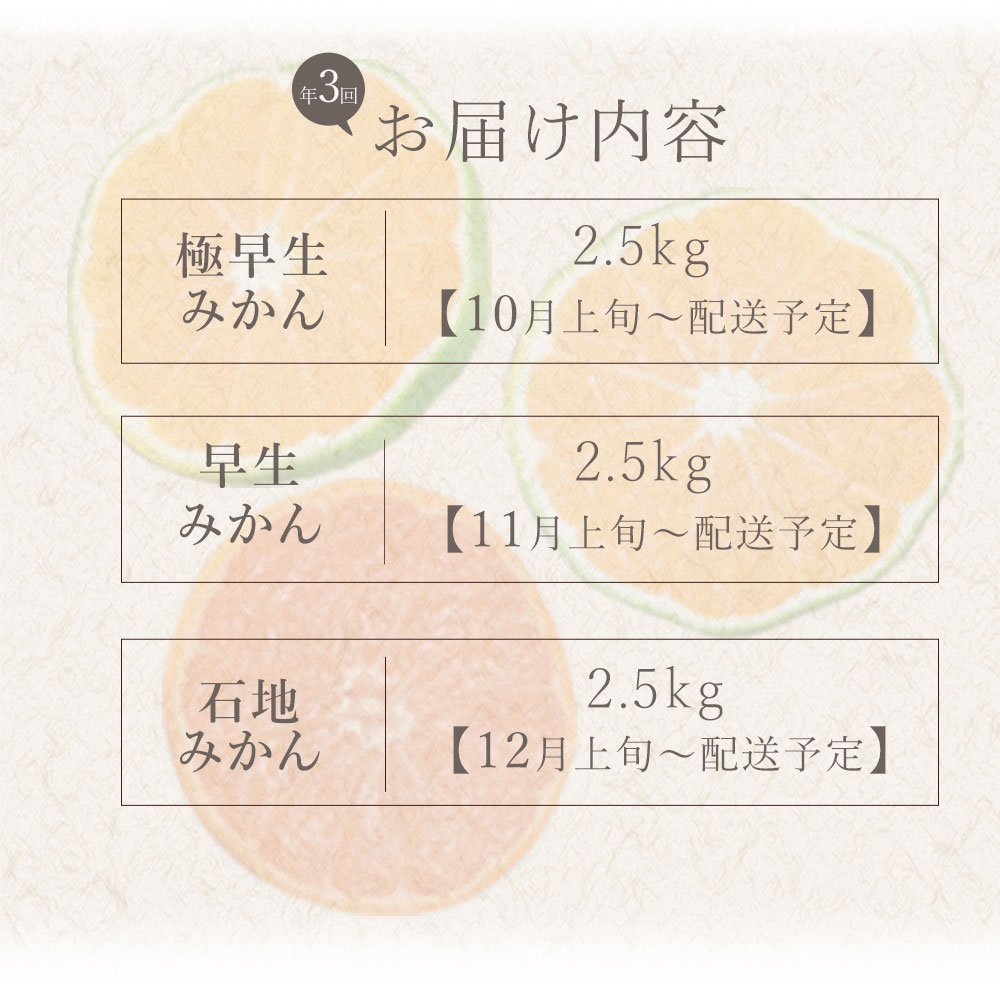 フルーツ定期便 3回 三豊市 極早生みかん2.5kg 早生みかん 2.5kg 石地みかん2.5kg【配送不可地域：北海道・沖縄県・離島】_M160-0026