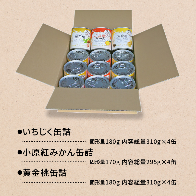 国産フルーツ缶詰　3種各4缶セット (災害・備蓄・保存食・非常食)_M08-0013