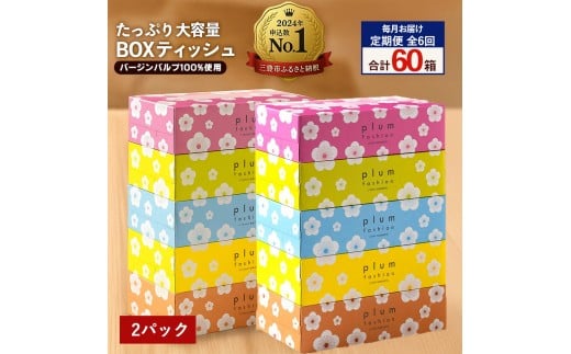 MH140-0152_【ふるさと納税】毎月6回　プラムファッション Boxティッシュ 5箱×2パック