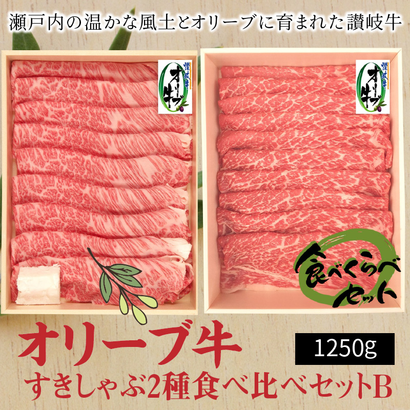M04-0079_香川県産黒毛和牛 オリーブ牛 すきしゃぶ2種食べ比べセットB 計1250g