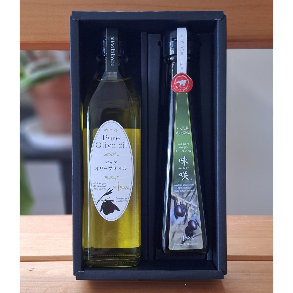小豆島産エキストラバージンオリーブオイル”味咲”1本とスペイン産ピュアオリーブオイル1本／ 合計2本セット