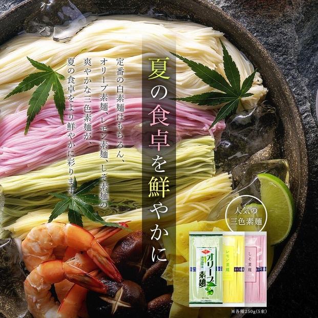 小豆島手延素麺　味比べお試し4種セット(オリーブ・レモン・しそ・手延べ)　4袋計400g(各2束100g×4)