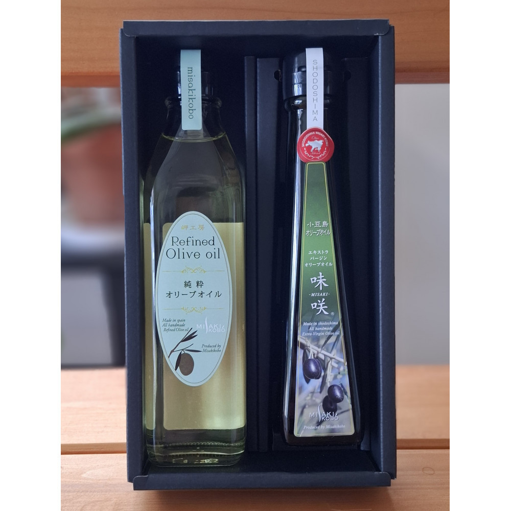 小豆島産エキストラバージンオリーブオイル”味咲”1本とスペイン産純粋オリーブオイル1本／ 合計2本セット