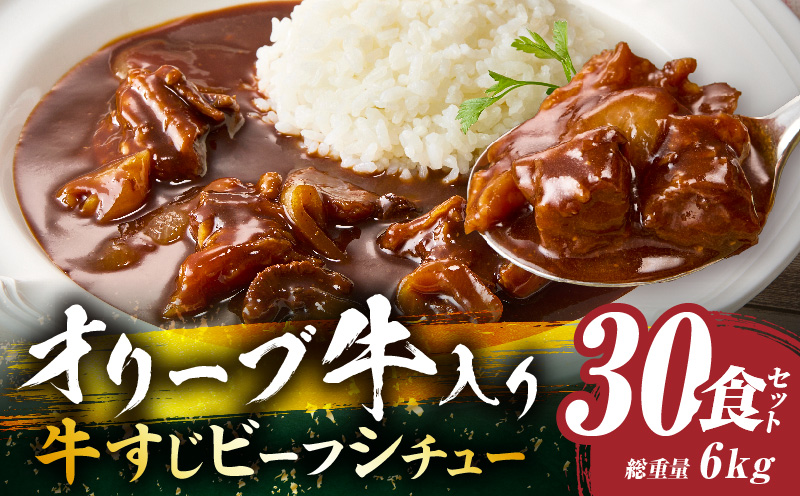 オリーブ牛入り 牛すじビーフシチュー　200g×30食セット　（総重量6kg）| 牛肉 牛すじ 湯煎 オリーブ牛 香川県 三木町 国産 カット 国産牛 冷凍 家庭用 夕食 簡単調理 すじ煮込み プレゼント お肉屋さん おすすめ |_mk146-245