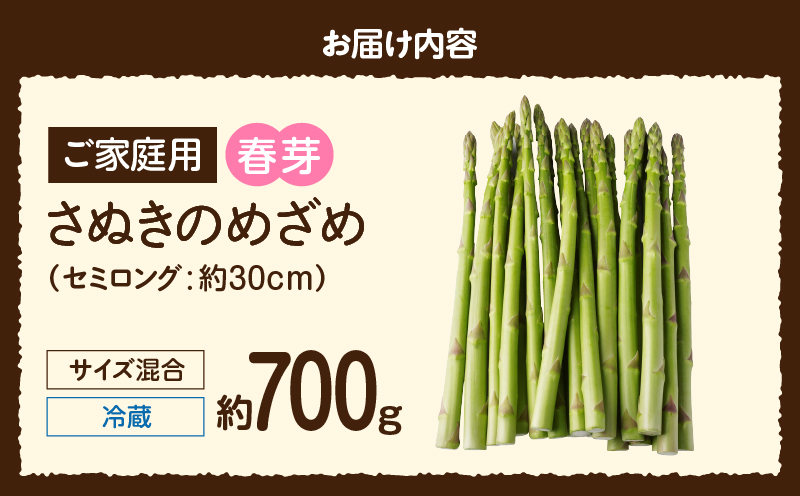 ご家庭用アスパラガス「さぬきのめざめ」（セミロング）春芽　サイズ混合約700g | 野菜 アスパラ アスパラガス さぬきのめざめ 家庭用 春 冷蔵 新鮮 香川県 三木町 セミロング おすすめ |_mk006-027