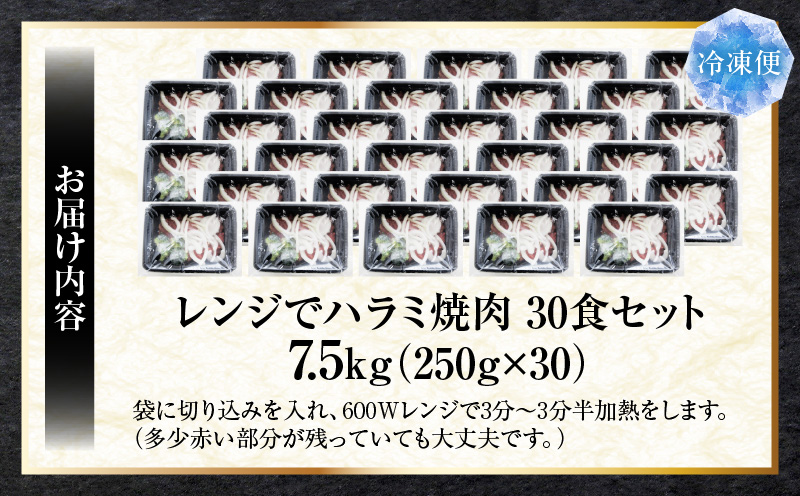 レンジで簡単ハラミ焼肉　250g×30食セット　(総重量7.5kg)野菜入り| 牛肉 焼肉 野菜 ブロッコリー 玉ねぎ 柔らかい 味付き やきにく ハラミ 冷凍 香川県 三木町 国産 おすすめ |_mk146-240