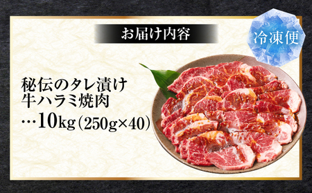 やわらか牛ハラミ焼肉　秘伝のタレ漬け10kg(250g×40P) | 牛肉 焼肉 タレ 漬け 秘伝 柔らかい 味付き やきにく ハラミ 希少 小分け 厚切り 冷凍 BBQ バーベキュー 香川県 三木町 国産 おすすめ |_mk146-030