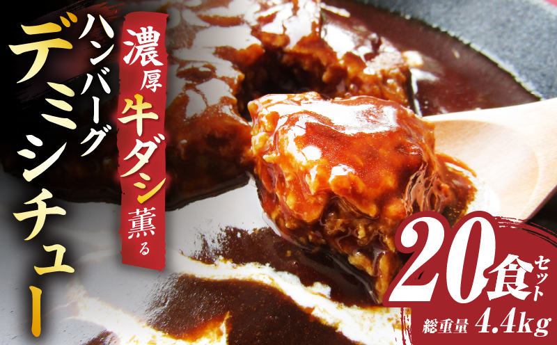 ハンバーグデミシチュー　220g×20食セット　(総重量4.4kg)|ハンバーグ デミシチュー シチュー 濃厚 牛スジ ダシ ジューシー 旨味 濃厚デミ 特製 冷凍 香川県 三木町 おすすめ|_mk146-156