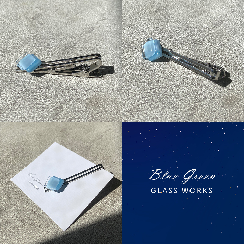 つやめくガラスのネクタイピン [ スクエア空色 ]　ガラス細工 おしゃれ アクセサリー ファッション小物 ネクタイ ピン 日用品 雑貨 プレゼント 贈り物 香川県 綾川町