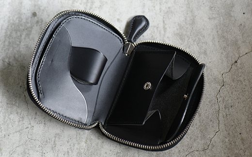 ファスナーウォレット 手のひらサイズのブッテーロ ショートサイズラウンドジップウォレット （ブラック） F5J-1052