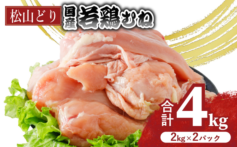 松山どり むね肉 2kg×2パック 計4kg | 国産 鶏肉 小分け 若鶏 冷凍 愛媛県 松山市 株式会社ビージョイ