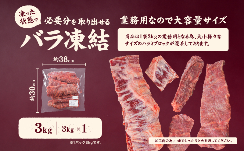 牛ハラミ ブロック 3kg タンブリング加工 牛ハラミ はらみ 牛肉 肉 個包装 冷凍 焼肉 焼き肉 BBQ バーベキュー ステーキ 丼物 簡単調理 炒め物 家庭用 業務用 人気 お取り寄せ 愛媛県 松山市
